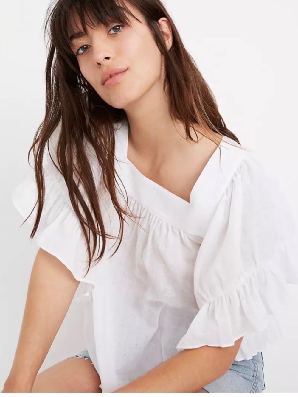 Madewell Flutter Sleeve Butterfly White Cotton Top Angel Wing Sleeves SZ S